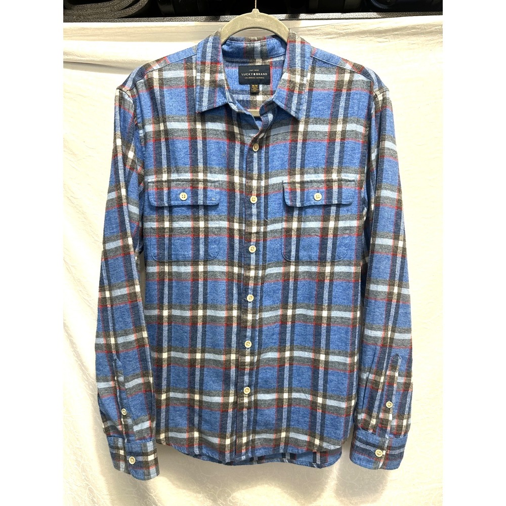 Lucky Brand Men's Medium Multicolor Blue Plaid Long Sleeve Button Front Shirt
